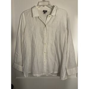 J.Jill 100% Linen LS Oversized Button Up Top Sz SP resort Beach LagenLook